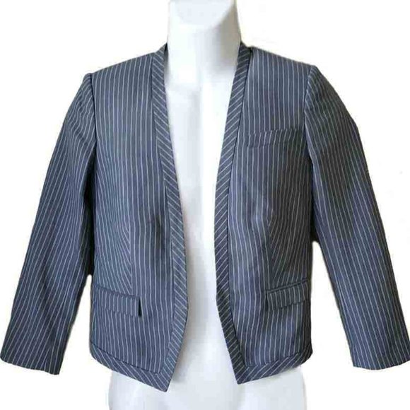 NEW Women's J Crew Wool + Linen Short Open Jacket Gray Stripe Women's Size 0 - Picture 1 of 3